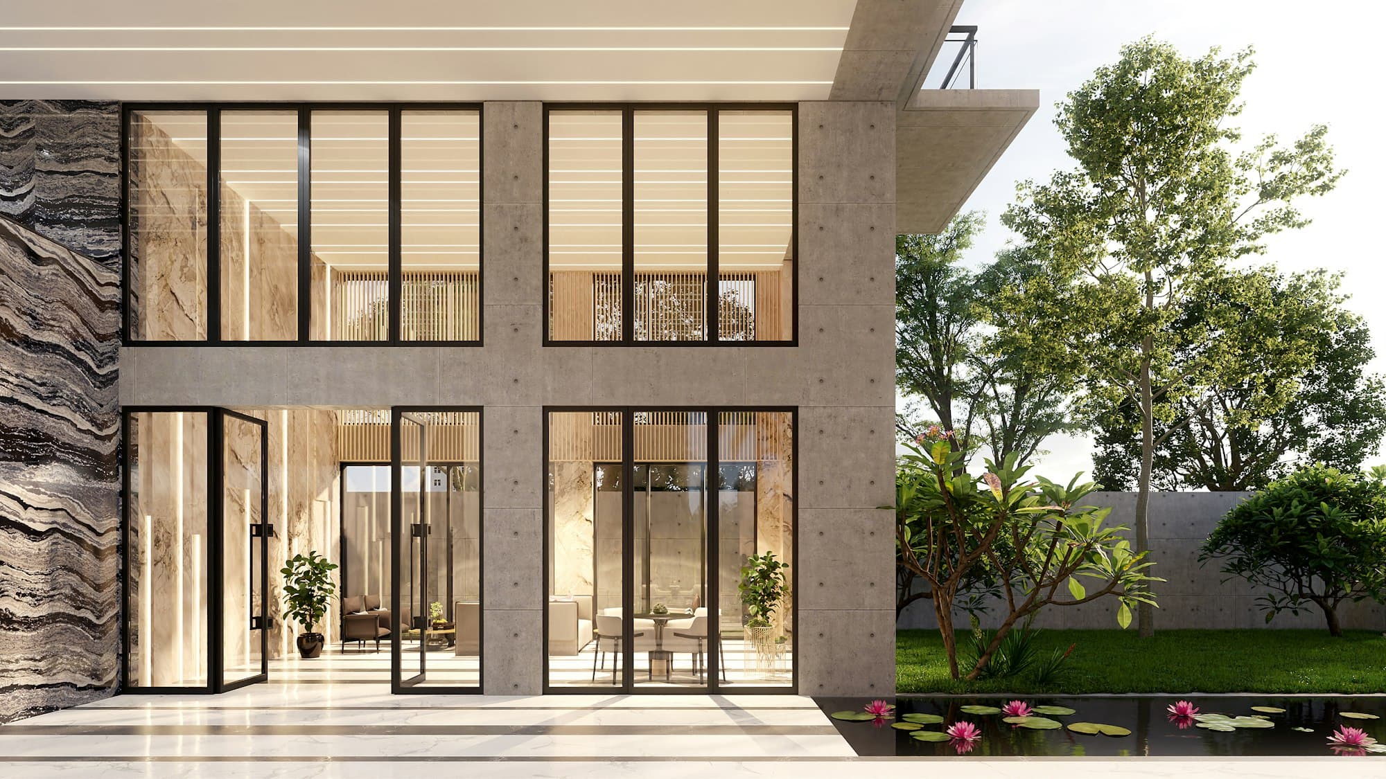 Finestre e porte in PVC installate in una villa moderna